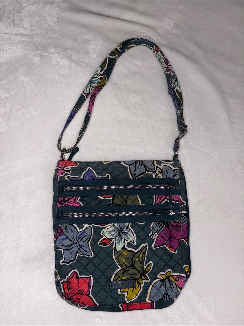 Vera Bradley Teal Quilted Floral Crossbody Falling Flowers